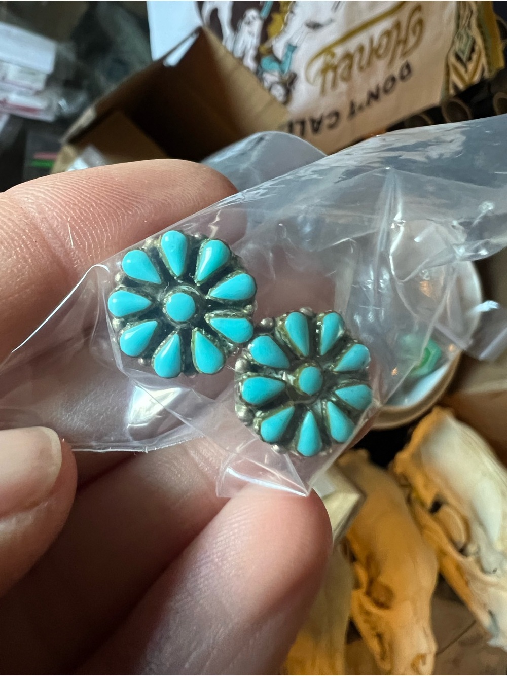 Turquoise Petal Flower Stud Earrings - Women Jewelry